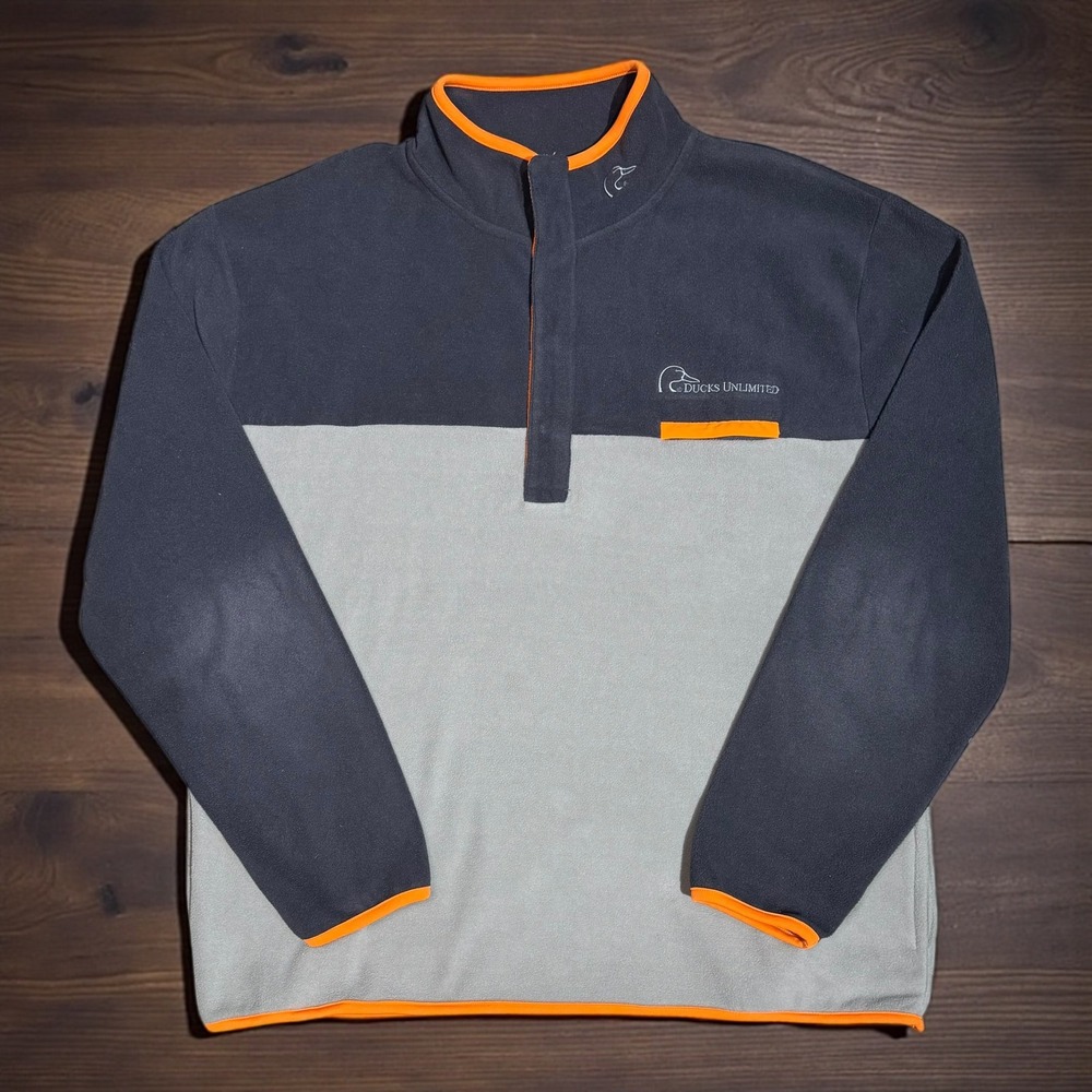 Ducks‎ Unlimited Fleece Sweater Mens XL 1/4 Snap Mock Neck Pullover Outdoor